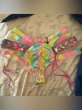 Dolls Kill Club Exx Harness Rainbow Sequin Rave Festival Briefs - Size M